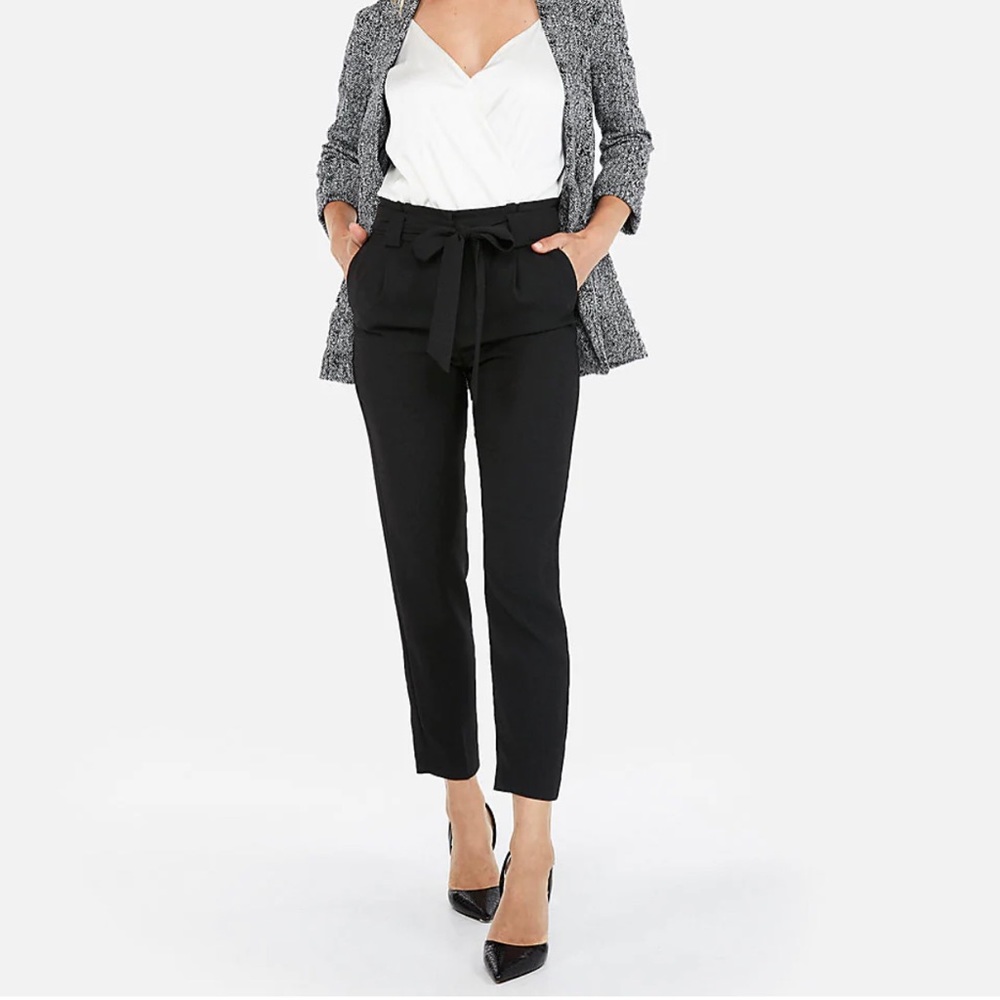 NWT Express Petite High Waisted Sash Waist Straight Leg Ankle Pants Size 0P